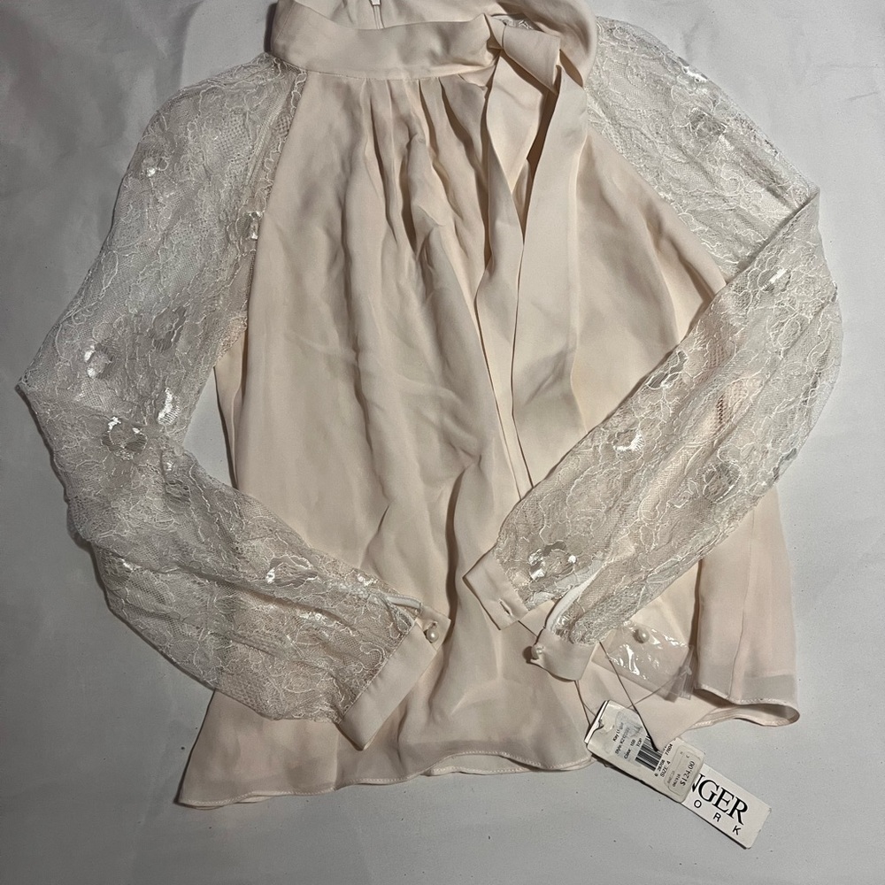 Kay Unger New York Women's Lace Sleeve Blouse